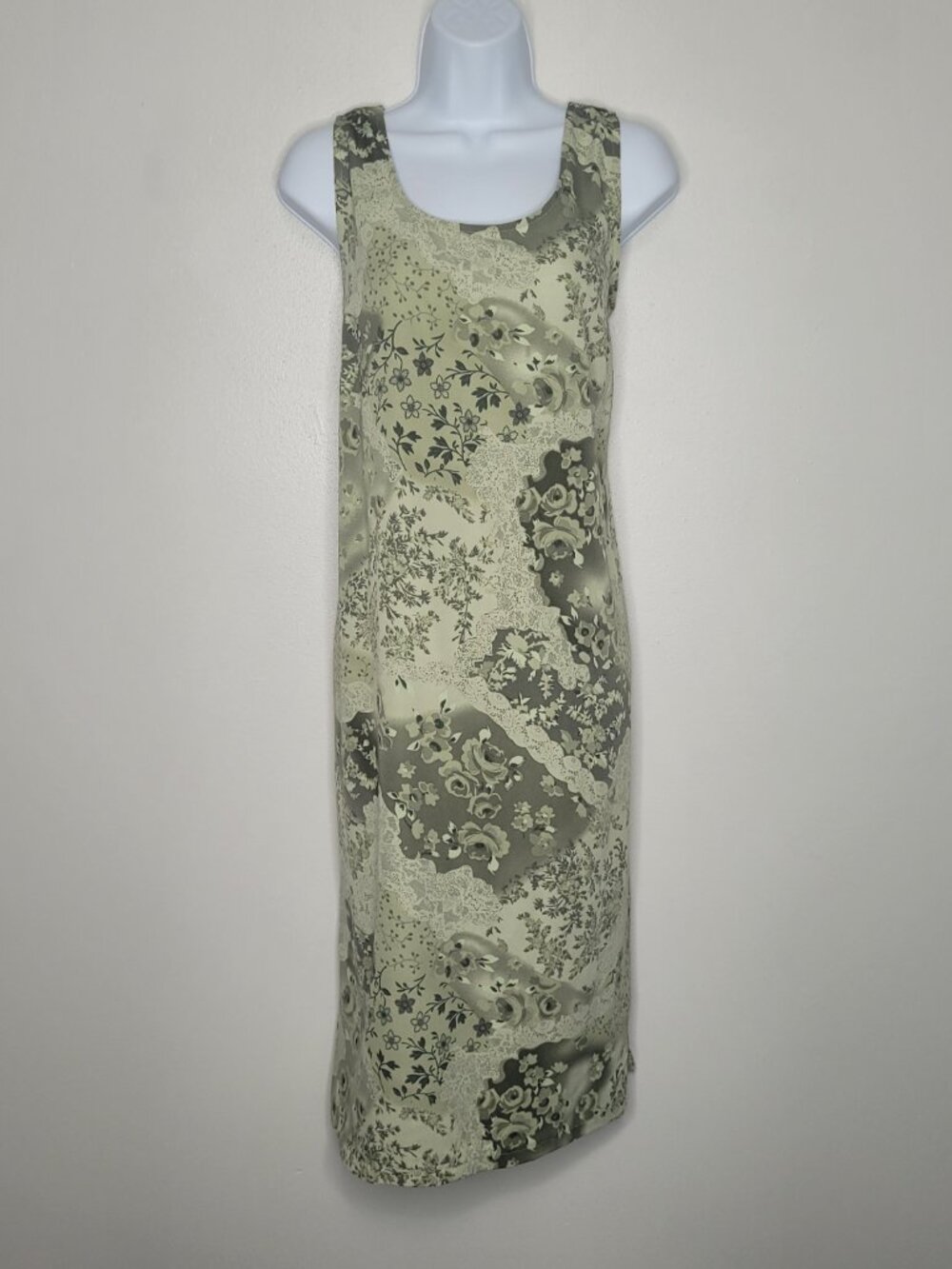 R&K green tones earthy grunge fairy tie back midi mixed print dress 12 petite